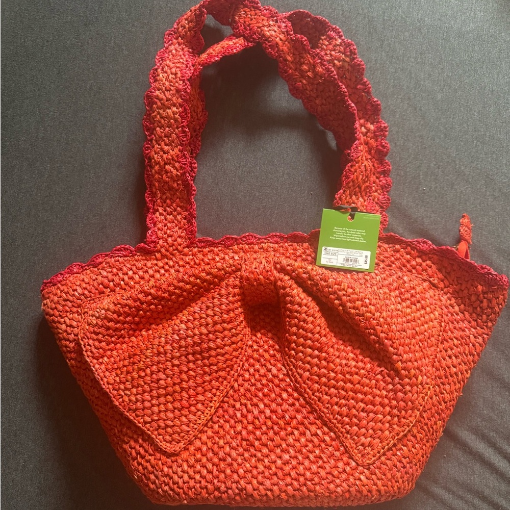 Red Textured Shoulder Bag with Woven Handles